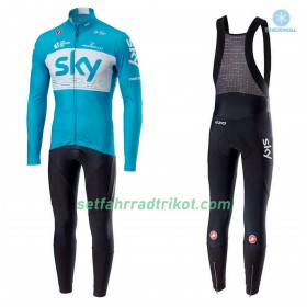 Radbekleidung Radtrikot Langarm + Lang Trägerhose 2018 Team Sky Winter Thermal Fleece N002